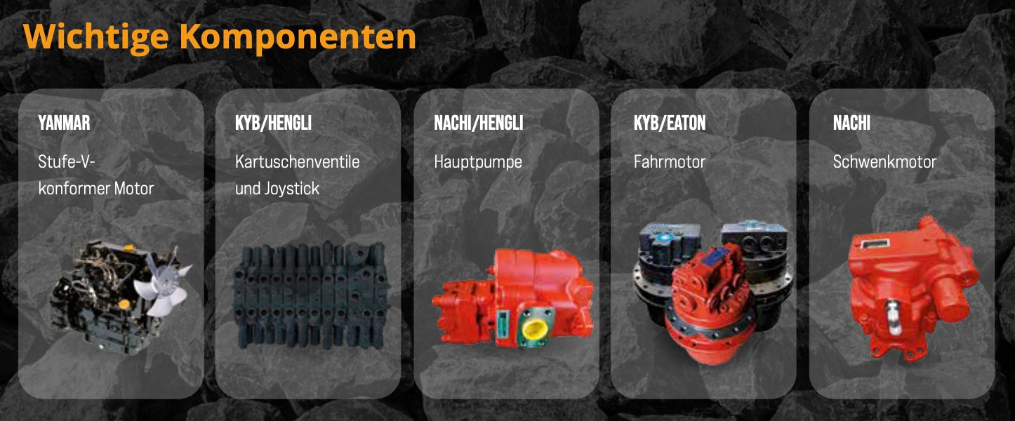 SUNWARD SWE25UF Bagger Maschinen Komponenten – Yanmar Dieselmotor, Hauptventil und Schwenkmotor